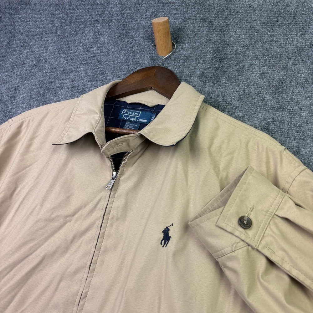 Polo Ralph Lauren Harrington Jacket Mens Large Tan Beige Zip Up Windbreaker 0602